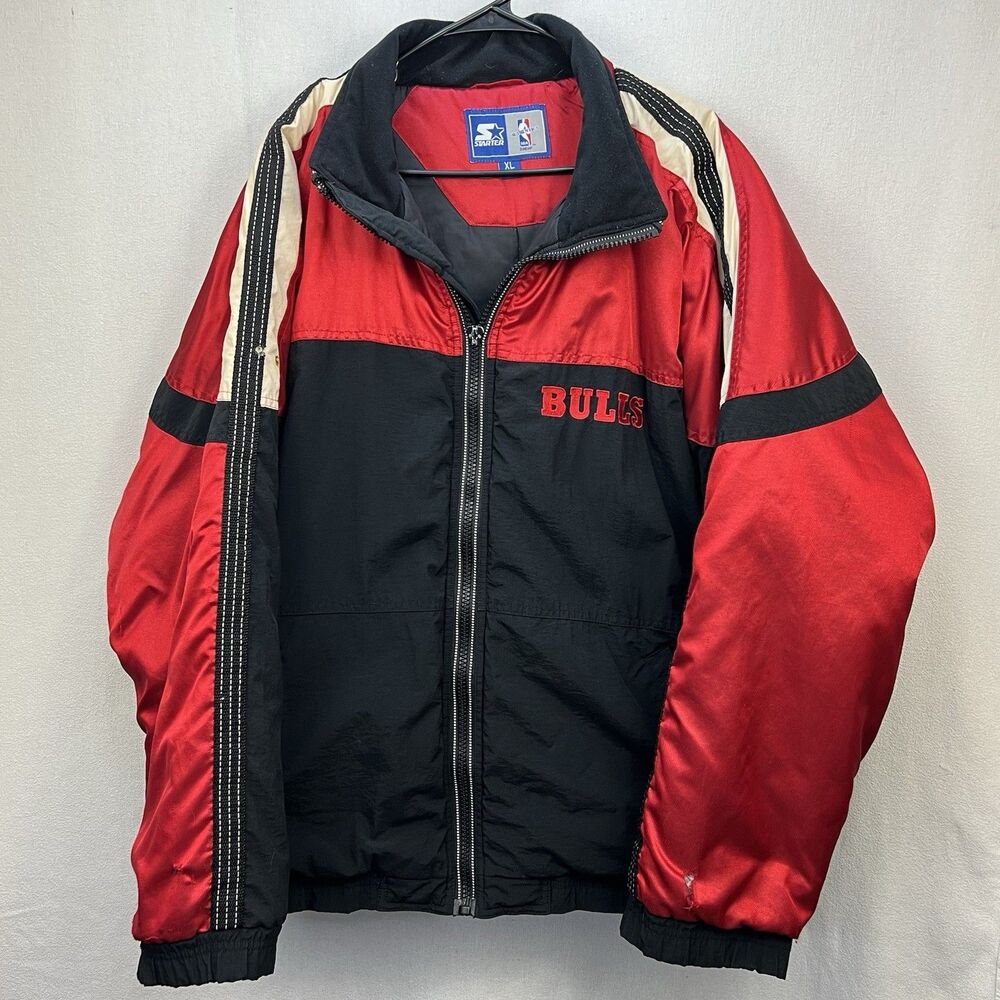 Vintage CHICAGO BULLS STARTER Jacket Mens XL Red Black NBA Basketball Zip Coat